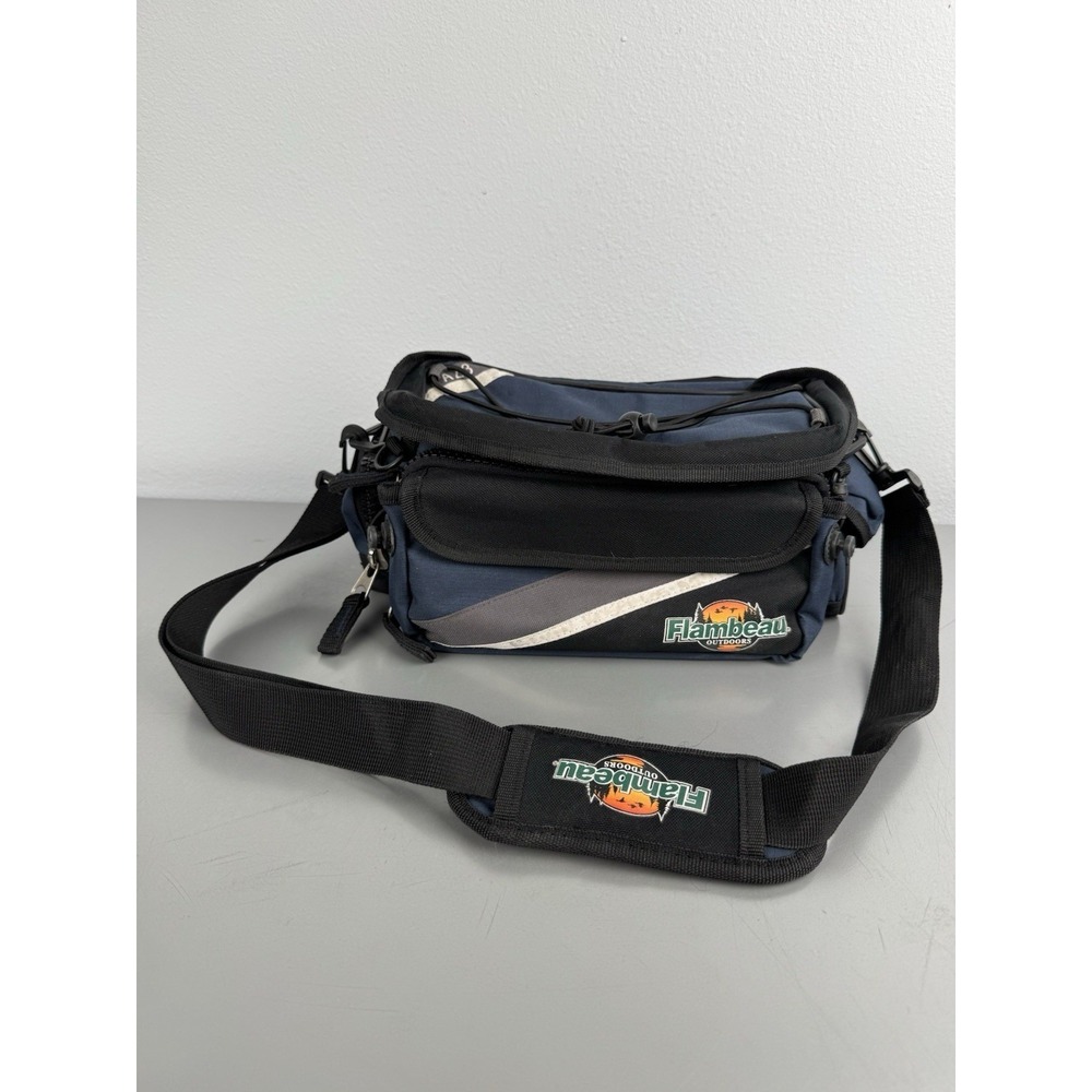 Flambeau Pro Angler Fishing Hunting Bag Multiple Zippers Pockets Strap Blue
